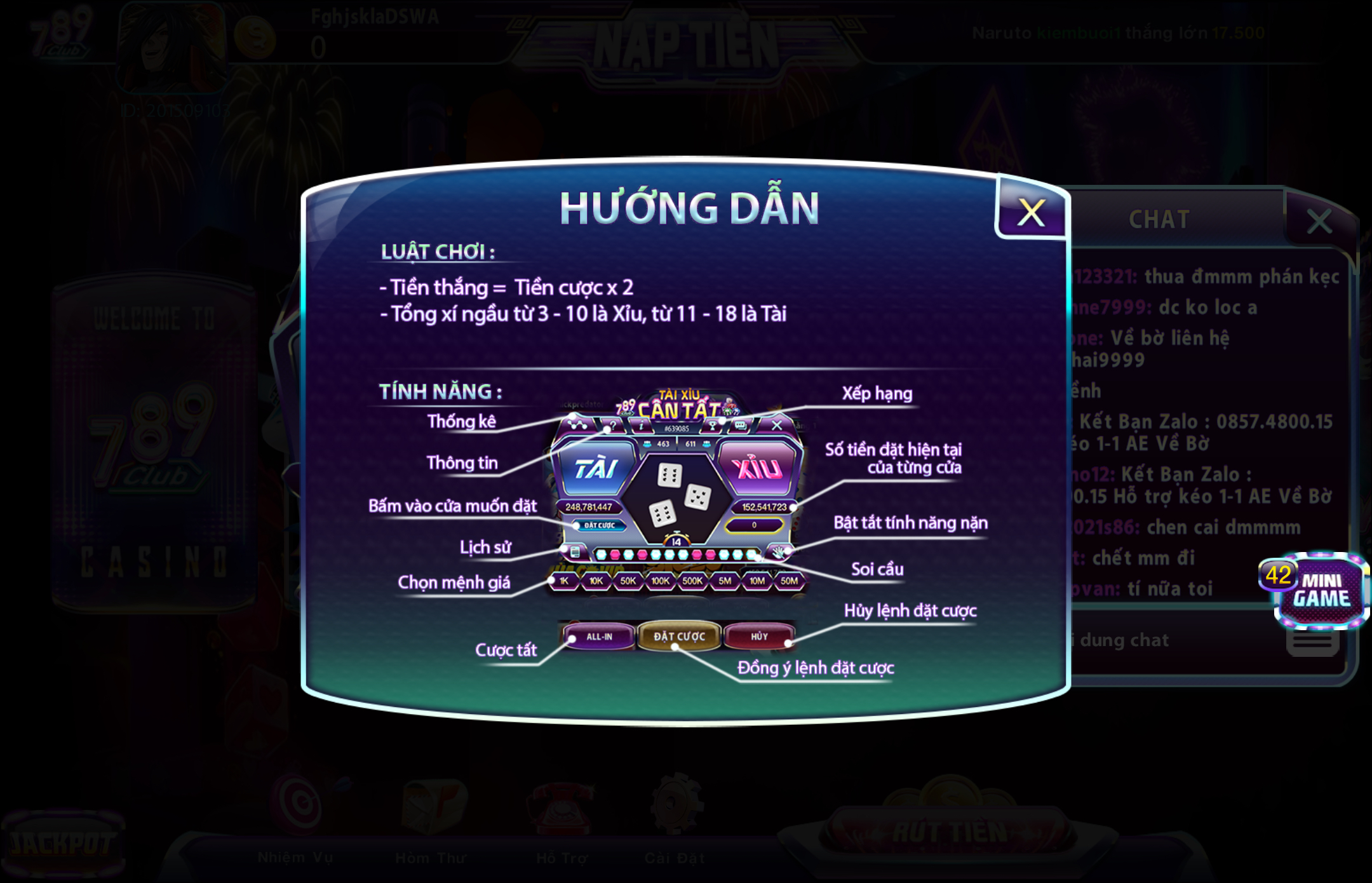 Hướng dẫn cách chơi Tài Xỉu Online đơn giản tại 789club